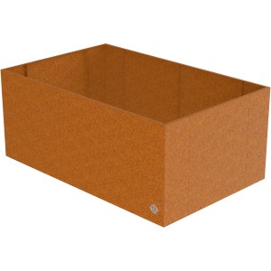 Leeres, rechteckiges Eleo Hochbeet Monterosso aus Cortenstahl, 90x135x68 cm.
