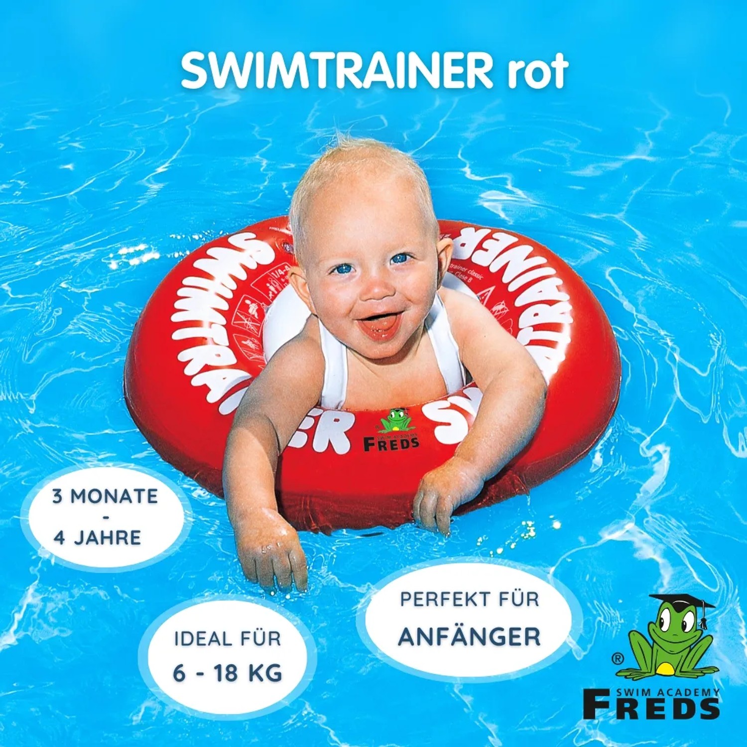 Freds Swim Academy Schwimmreifen Classic Rot, Baby im Wasser. Schwimmhilfe für Kinder von 3 Monaten bis 4 Jahren.