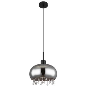 Globo Hängeleuchte Corry, schwarz/rauchfarben, Ø 28cm. Pendelleuchte mit Glaskristallen.