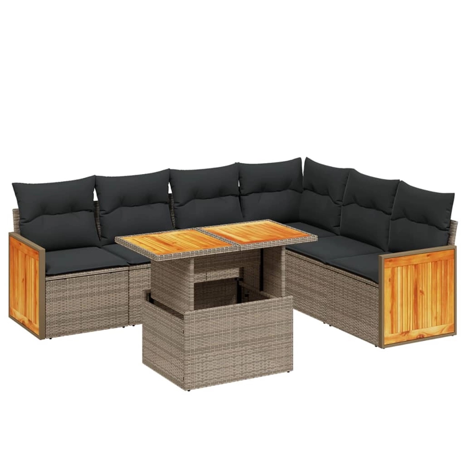 vidaXL 7-Tlg Garten-Sofagarnitur mit Kissen Grau Poly Rattan 3273979