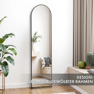 Schwarzer Ganzkörperspiegel Madison mit gewölbtem Aluminiumrahmen, 150x40 cm.