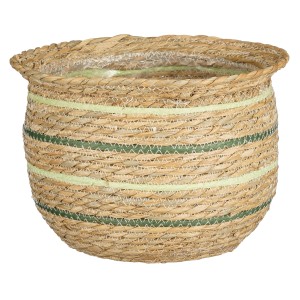 Beige-grüner Korb Cembra von Mica Decorations, Ø 28 cm, ideal als Übertopf.