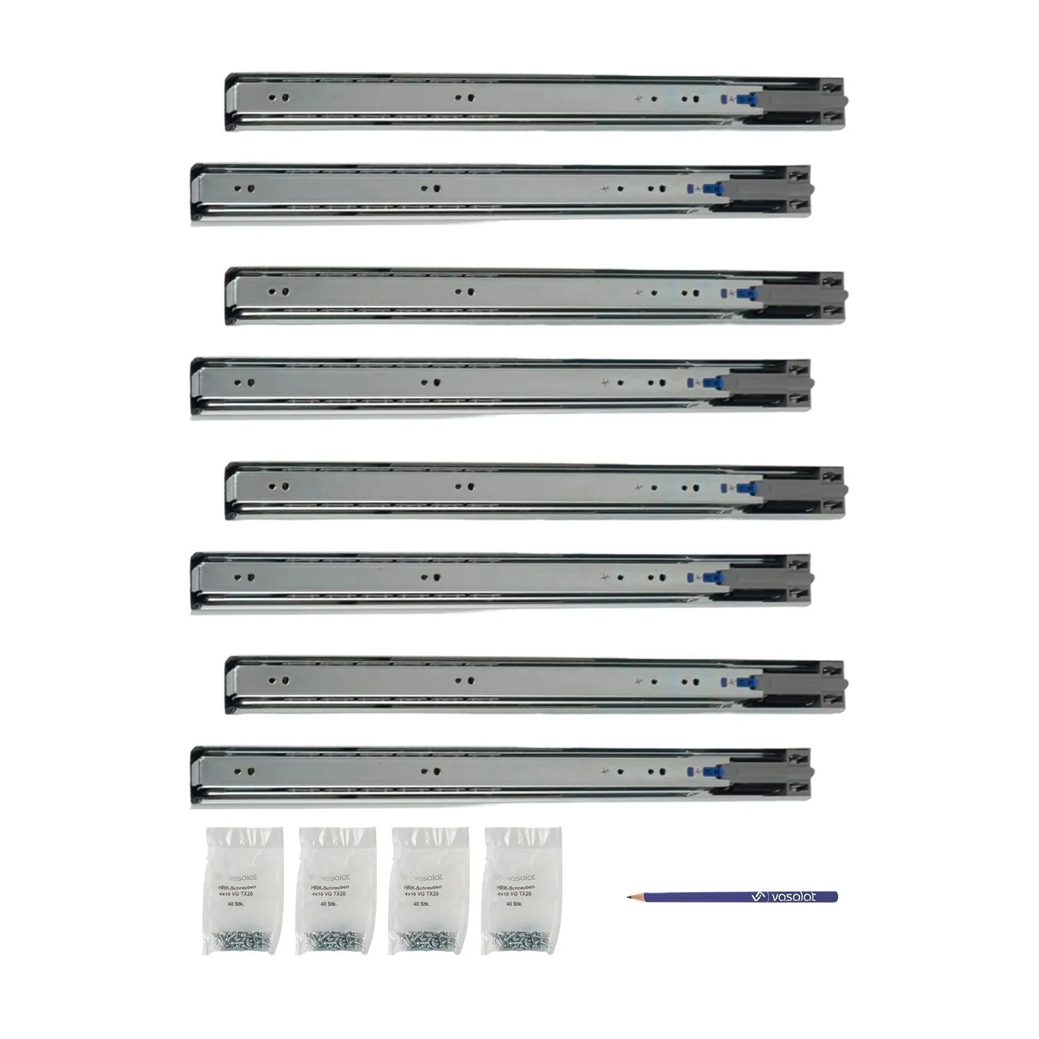 vasalat Kugelauszug 450mm Softclose Kugelführung - Vollauszug mit Dämpfung - 4 Paar