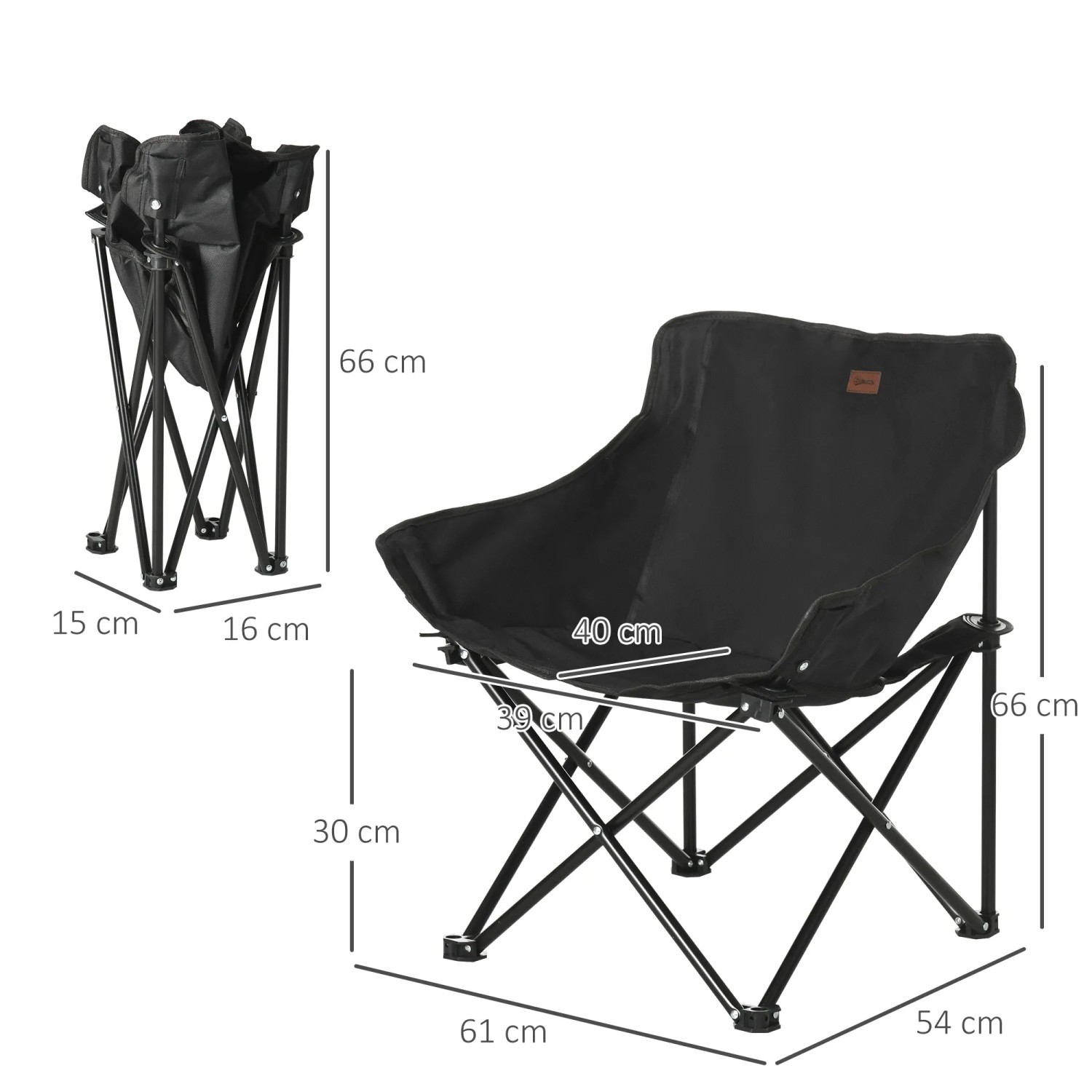 Outsunny Campingstuhl, schwarz, aus Oxfordstoff und Stahl, mit Tragetasche, Maße: 61x54x66 cm.