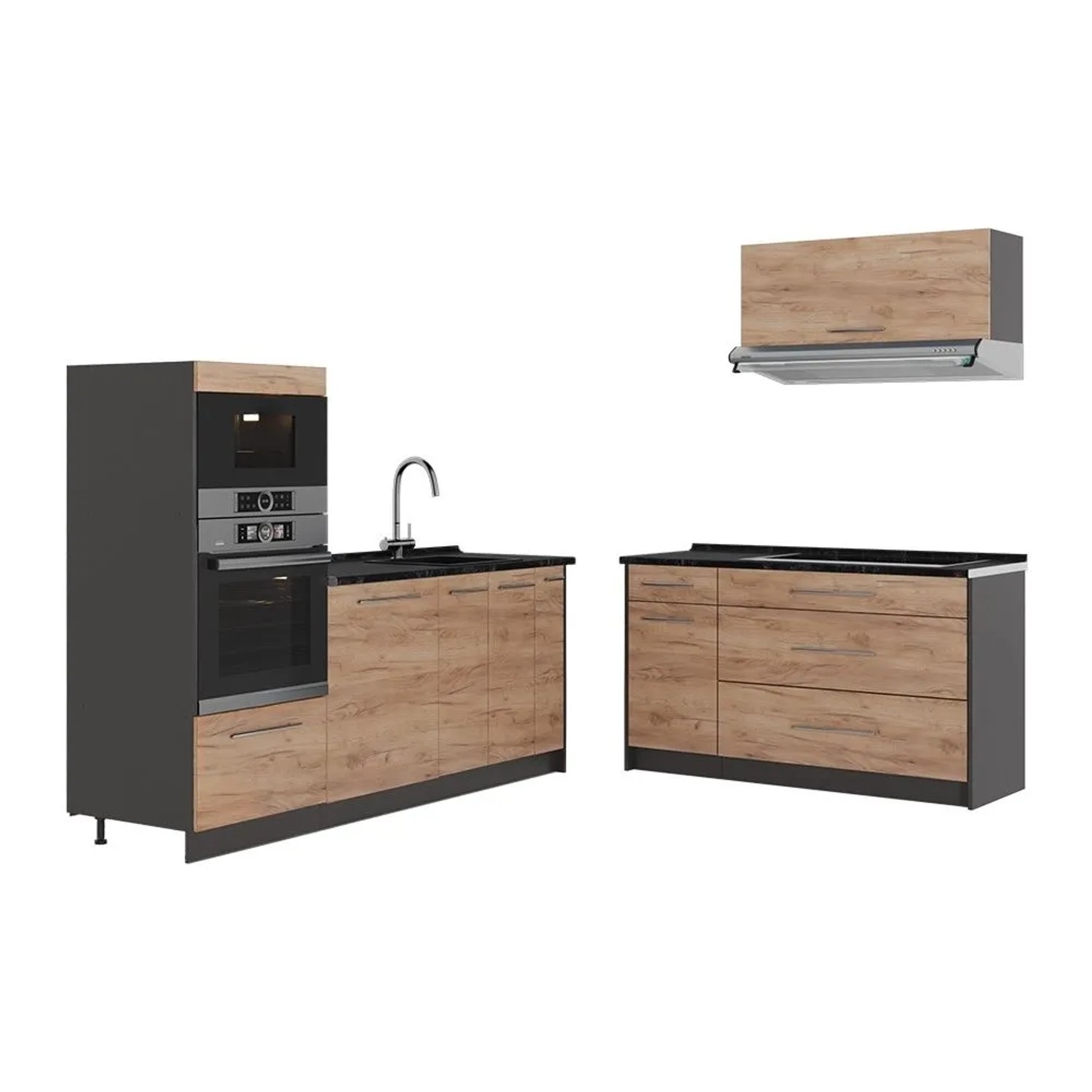 Vicco Küchenzeile Fame-Line Goldkraft Eiche/Anthrazit 340 x 154 AP Anthrazit Art Nr 63861