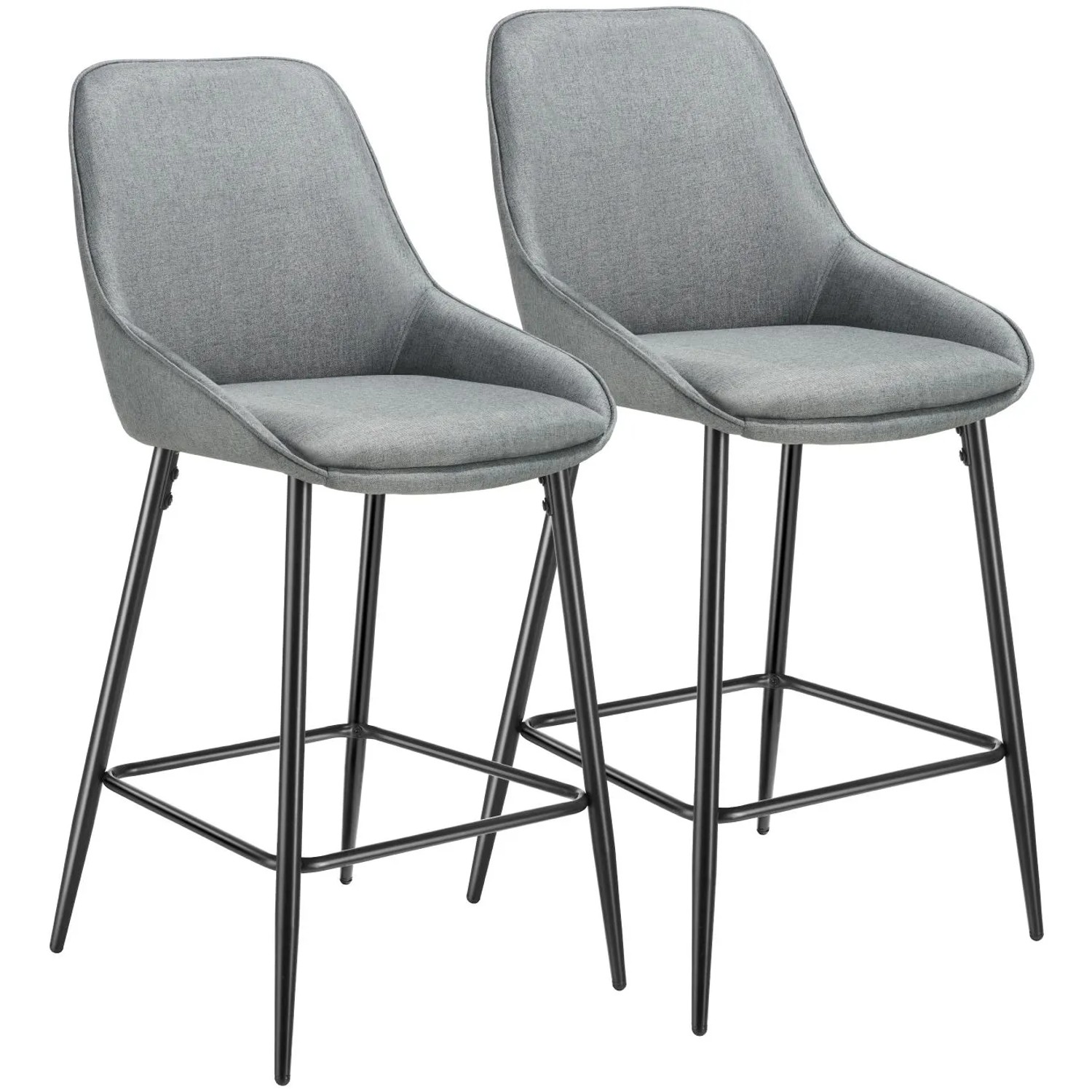 Tectake Thekenstuhl Siera Gepolstert Weicher Bezug Mit Rückenlehne Und Fußstütze 2Er Set 54 X 49 X 100 Cm Webstoff Grau Schwarz