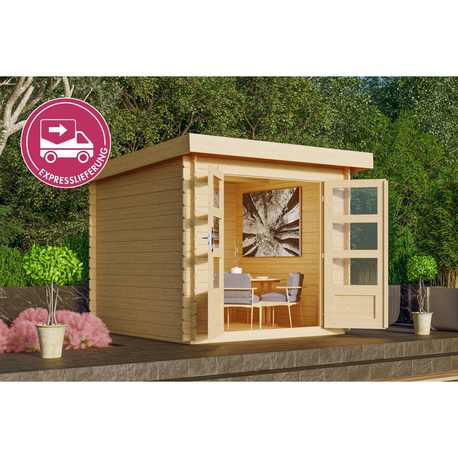 Karibu Express Gartenhaus Quicky B Naturbelassen 220 cm x 220 cm