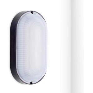 Oktaplex LED Ovalleuchte, 9W, neutralweiß, IP65, für Keller und Feuchträume, schwarzer Rahmen.