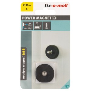 Fix-o-moll Topfmagnet Neodym, gummiert, mit Gewindebolzen, 31mm Durchmesser. Haushaltshelfer für sicheren Halt.