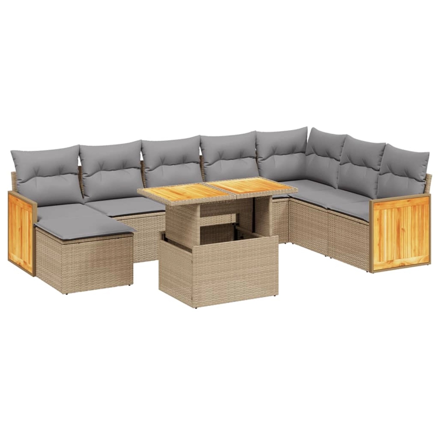 vidaXL 9-Tlg Garten-Sofagarnitur mit Kissen Beige Poly Rattan 3274097 günstig online kaufen