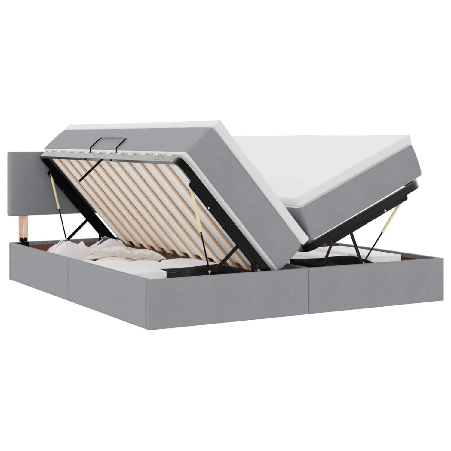 vidaXL Bett mit LED-Lichtleisten Hellgrau 200 x 200 cm Stoff 3371555