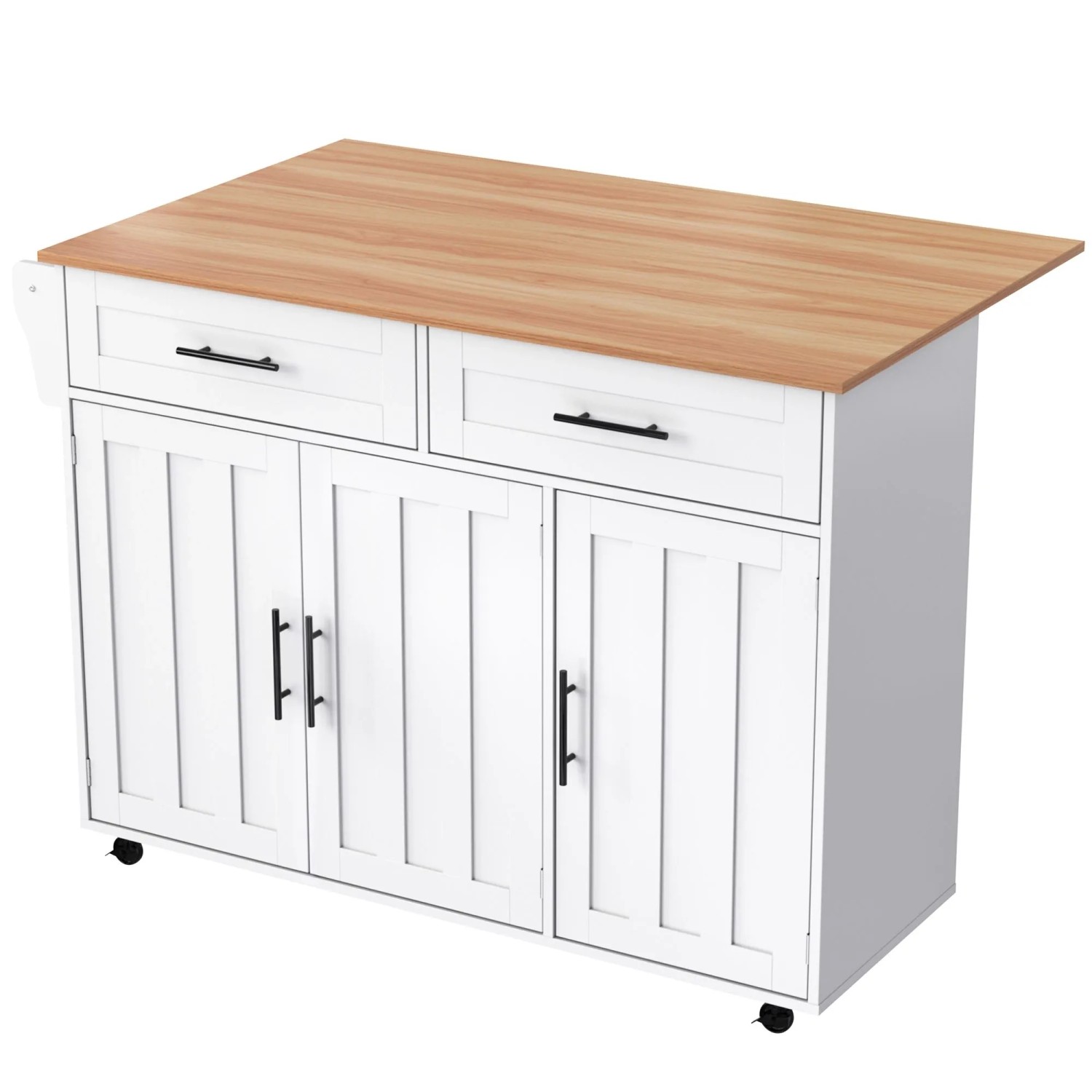 okwish Küchenwagen mit Klapptisch Schubladen Esszimmer 129x71x91cm Weiß