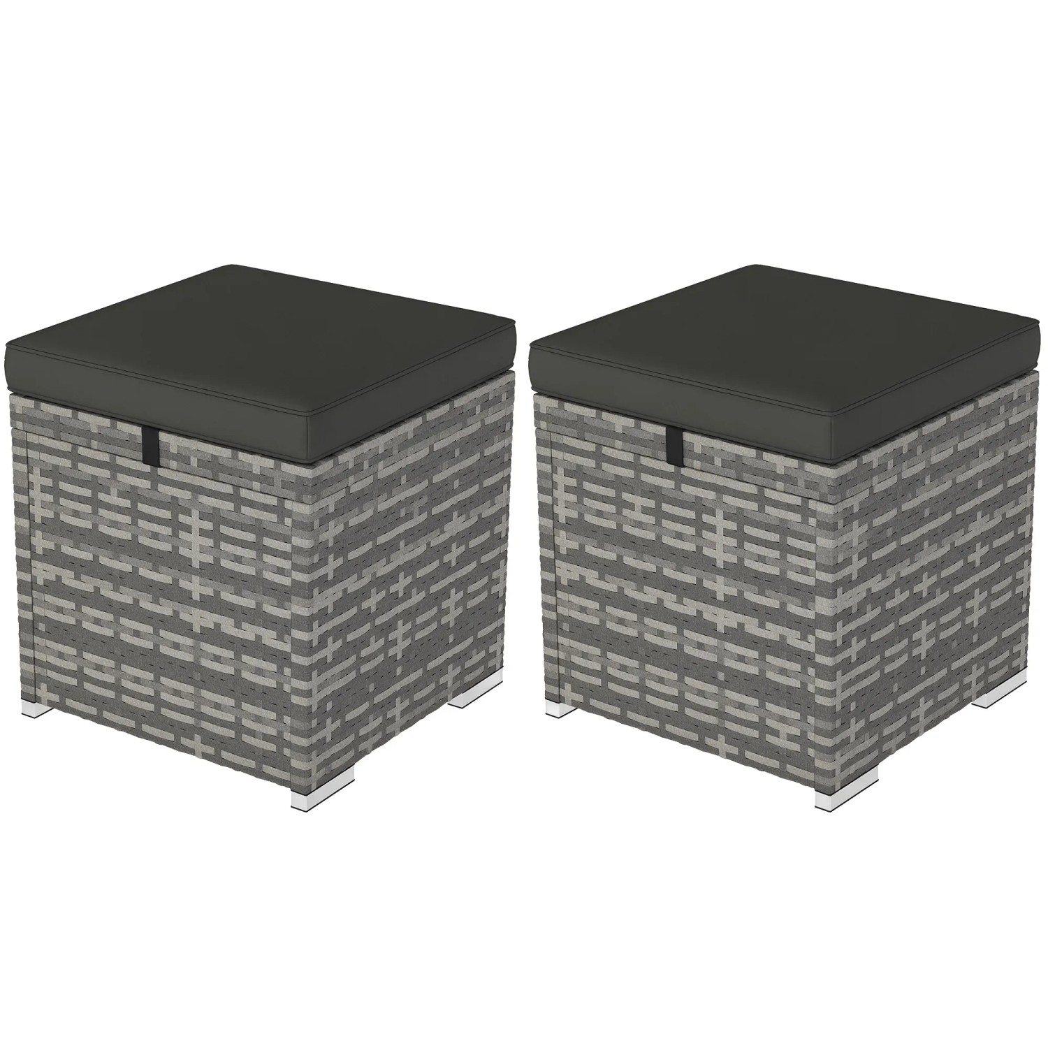 Outsunny Rattan Hocker 2er Set PE-Rattan 40L x 40B x 41H cm Dunkelgrau