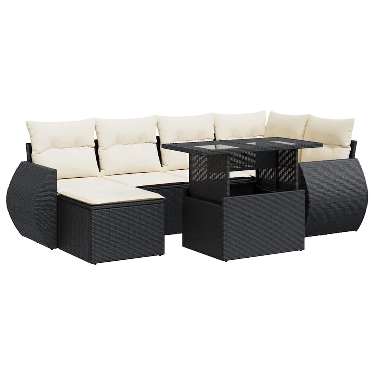 Thumbnail - vidaXL 7-Tlg Garten-Sofagarnitur mit Kissen Schwarz Poly Rattan 3326667