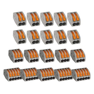 WAGO 222 Verbindungsklemmen Set, 20 Stück, grau/orange, 2-, 3- und 5-polig für Elektroinstallation.