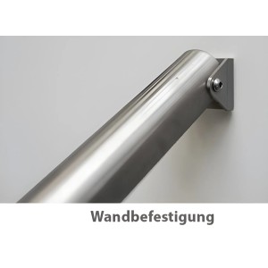 Detailaufnahme: Treba Eingangsgeländer GE6 Edelstahl mit Wandbefestigung.