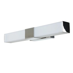 Moderne LED Badleuchte in Chrom und Weiß, 40cm breit, für Spiegelschrank oder Wandmontage.