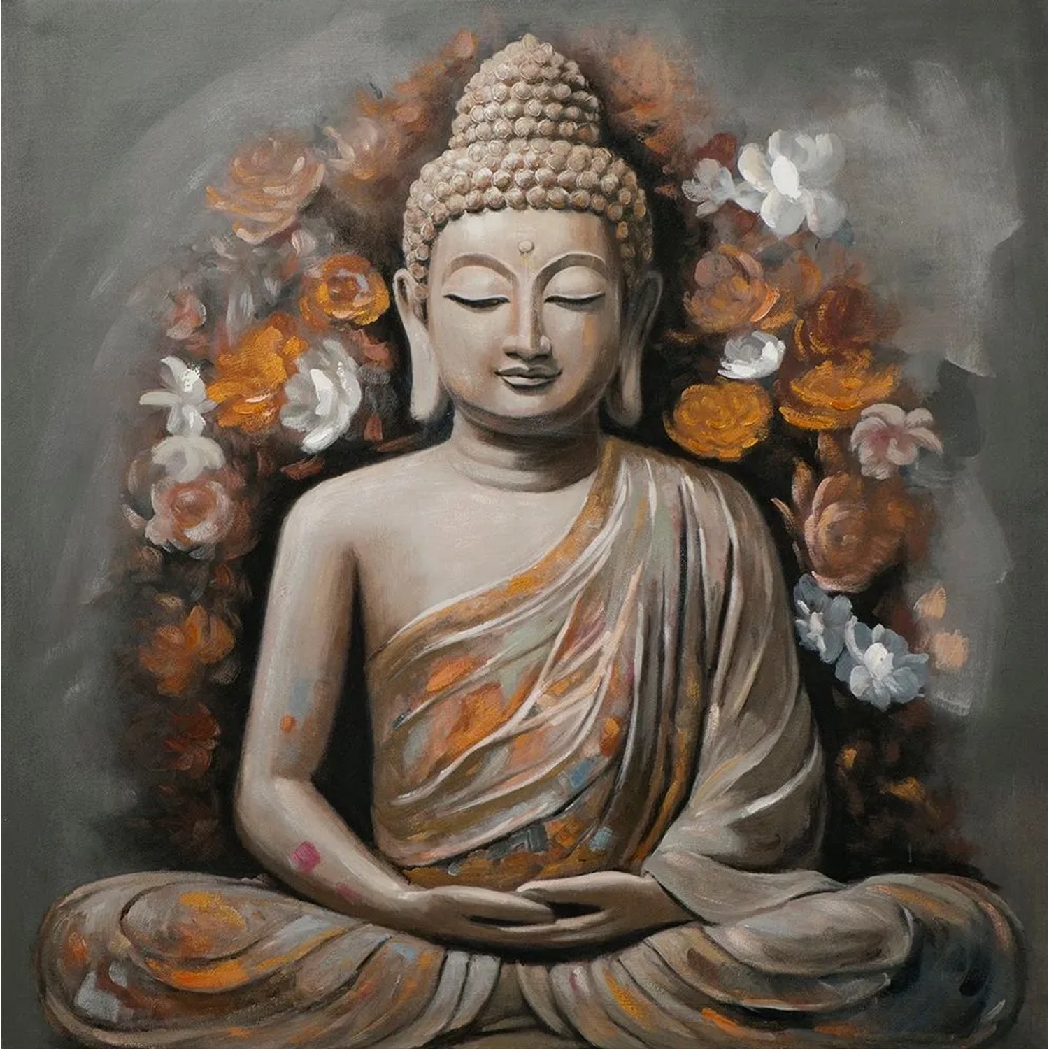 Art Universe Leinwandbild Flowered Buddha 100 x 100 cm