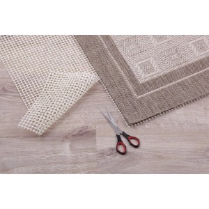 ProHome Teppich Gleitschutz 200x300 cm mit Teppich und Schere auf Holzboden.