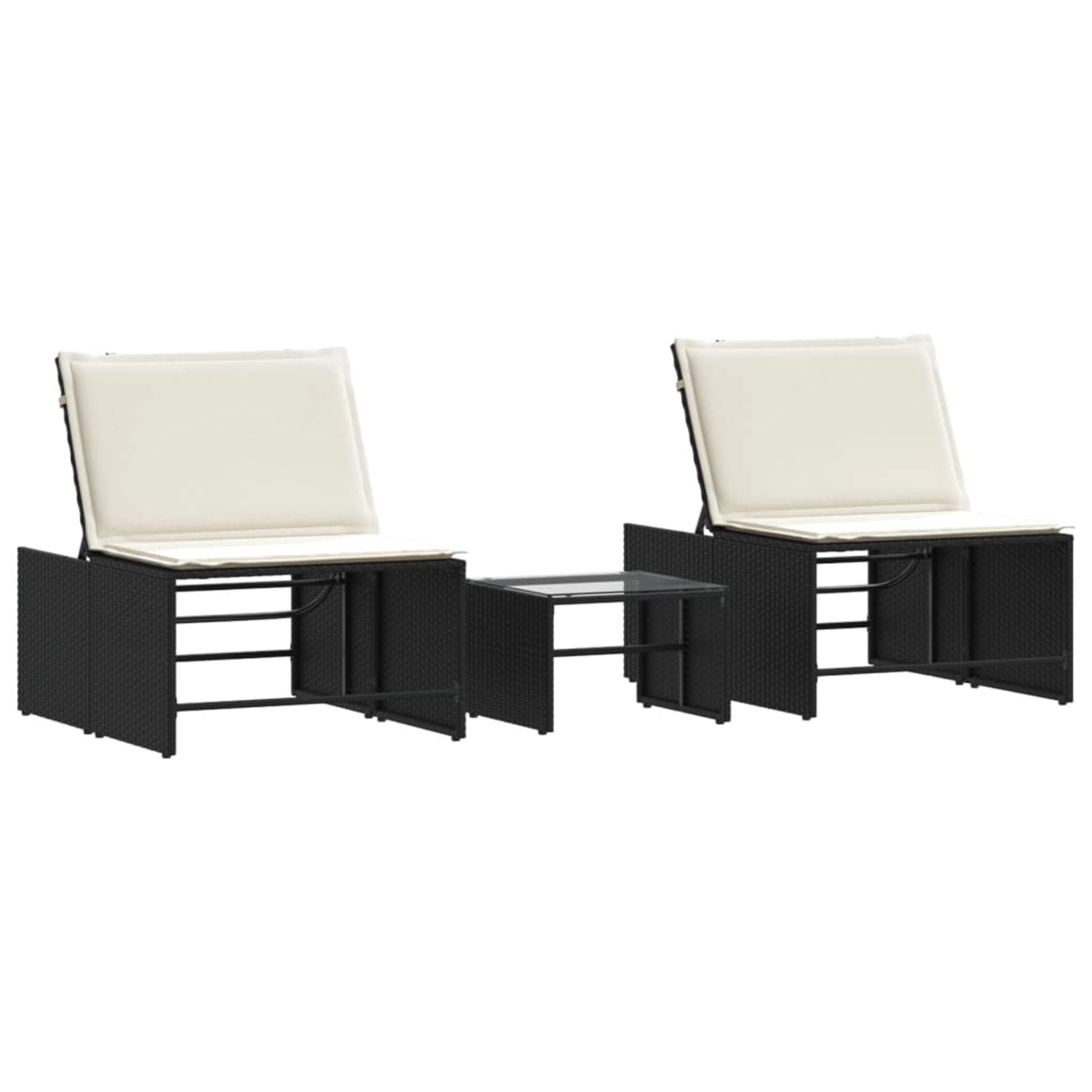 vidaXL Modulare Sonnenliegen 2 Stk mit Tisch Schwarz Poly Rattan 368422 günstig online kaufen