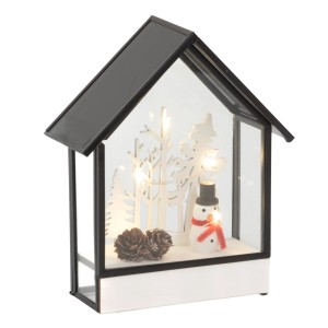 Konstsmide LED-Glashaus mit Schneemann-Winterszene und warmweißen Lichtern als Dekoration.