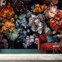 Marburg Fototapete Floral Modern, schwarz-blaue Blumenwand für Wohnzimmer.