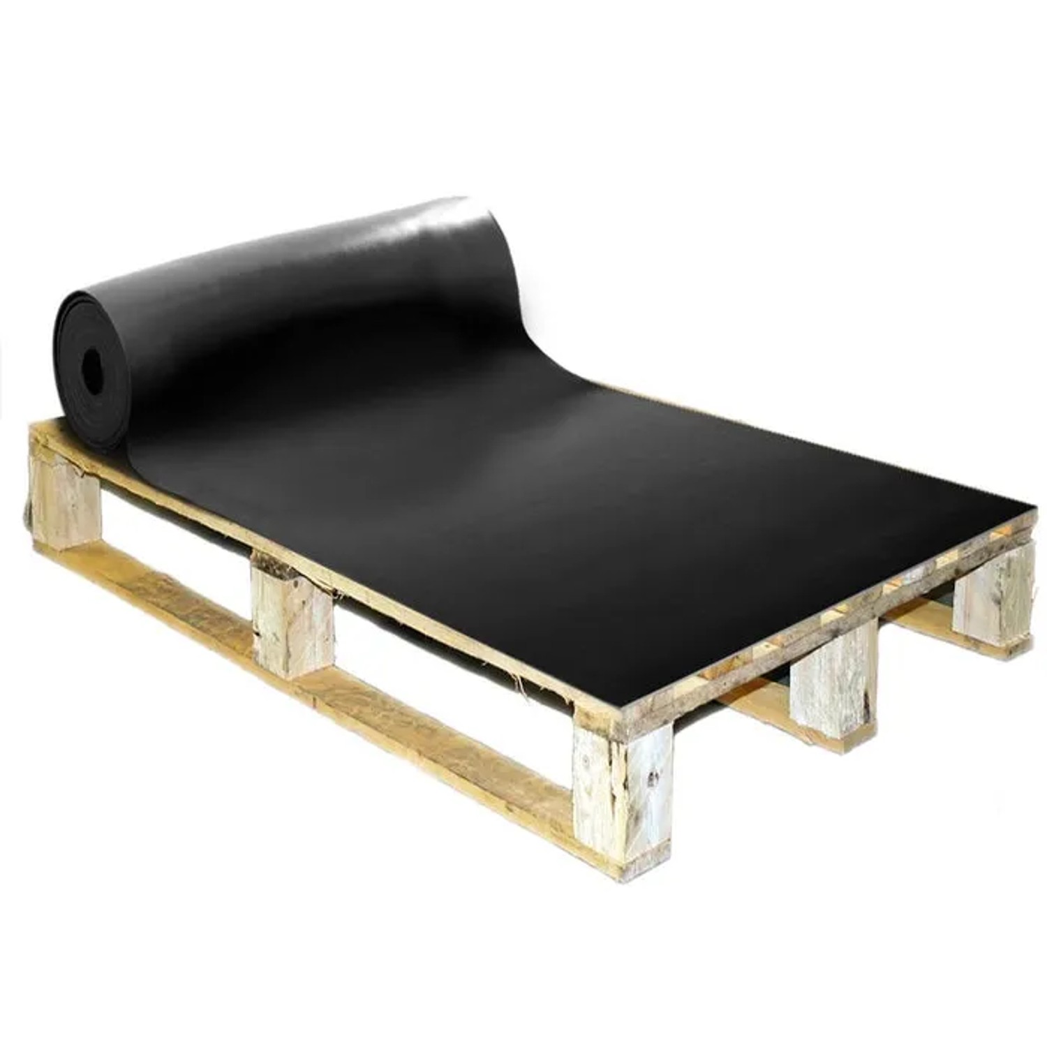 Schwarze Karat SBR Gummimatte (120x150cm) auf Palette, glatt, rutschhemmend, 2mm stark.