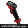 Griff der Einhell Akku-Sense GP-BC 36/430 Li BL-Solo mit Drehzahlregelung und Akkuanzeige.