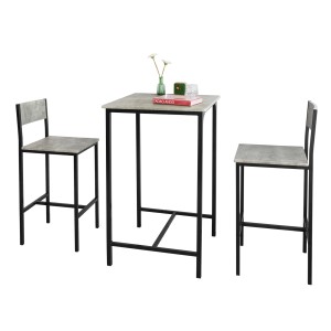 SoBuy Bartisch-Set, 3-teilig, grau, mit 2 Barhockern, Essgruppe für Esszimmer oder Küche.