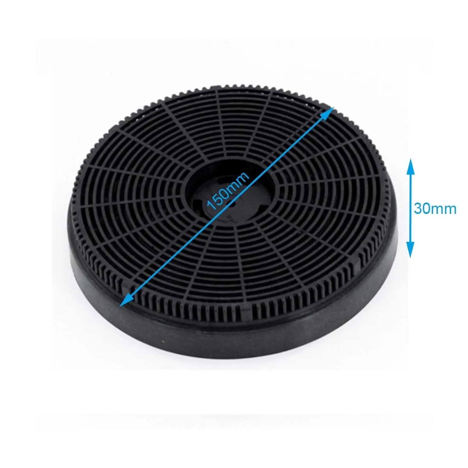 AIR2GO Aktivkohlefilter (2 Stk.) für Klarstein Dunstabzugshaube, rund, schwarz, 150mm Durchmesser.