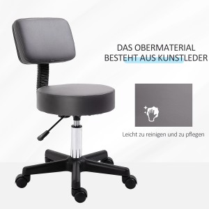 HOMCOM Rollhocker, höhenverstellbarer Esszimmerstuhl mit Lehne, grau.
