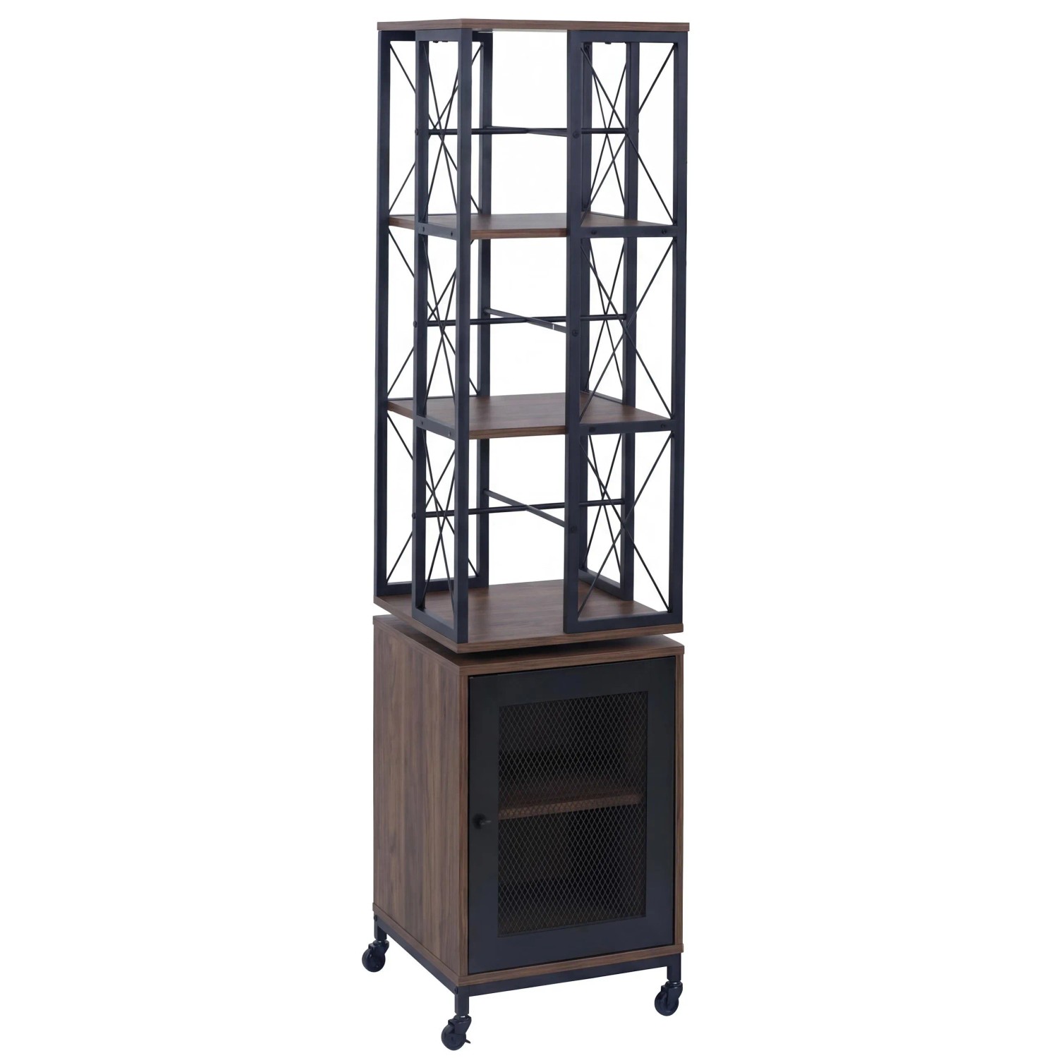 MCW Bücherregal P13 Rollen Drehbar Metall Industrial Melamin 162x40x42cm Dunkelbraun