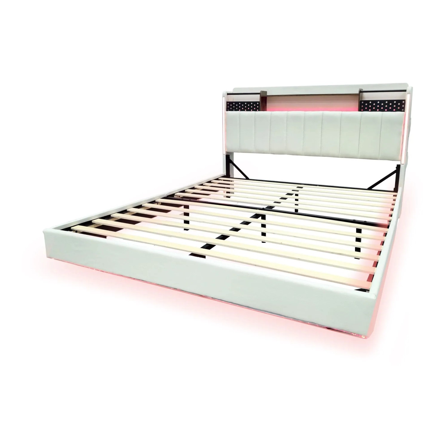 Merax Polsterbett 160x200cm LED USB Schwebebett Leinen Beige