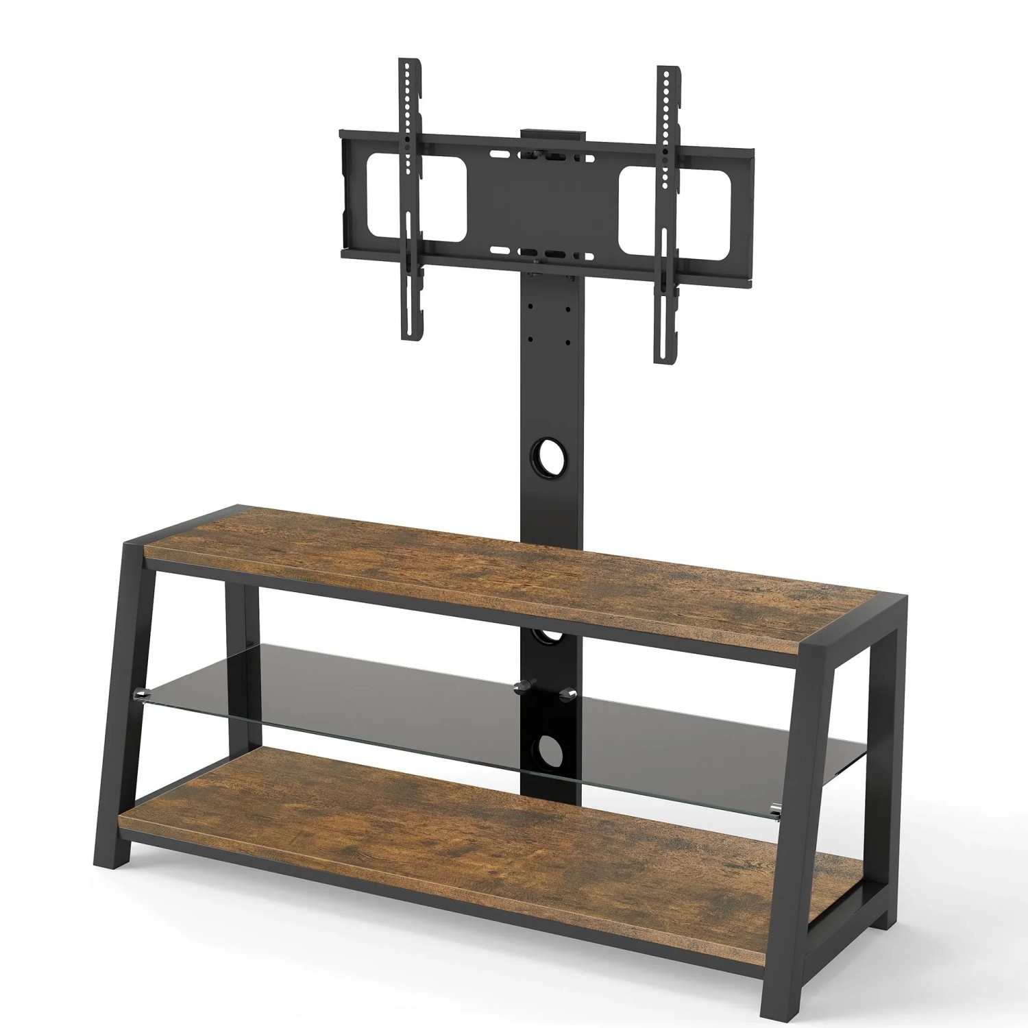 okwish TV Ständer mit Schrank Höhenverstellbar Schwenkbar Wohnzimmer 125x116x42cm Braun