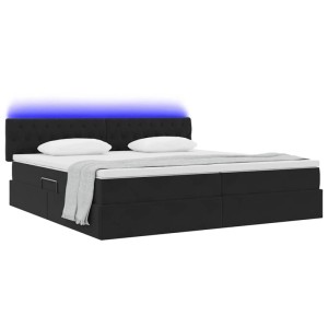vidaXL Bett mit LED-Lichtleisten Schwarz 200 x 200 cm Samt 3371477