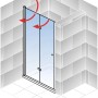 Schulte Drehfalttür ExpressPlus Garant 2.0, mattschwarz, 200x90 cm, mit roten Pfeilen die Drehfunktion andeutend.