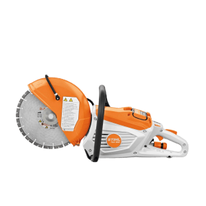 Stihl Akku-Trennschleifer TSA 300, orange-grau, mit großer Diamant-Trennscheibe. Robuste Schleifmaschine.