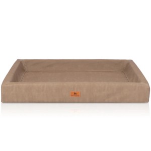 Knuffelwuff Hundebett Austin XL, orthopädisches Hundekörbchen aus Kunstleder in Camel.