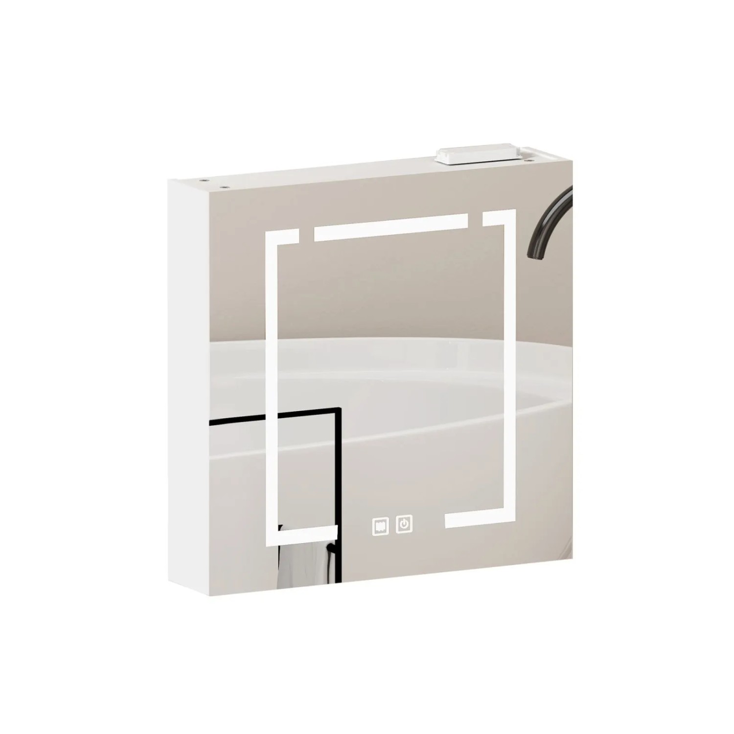 PXloue LED Spiegelschrank Badschrank 60 x 14 x 60 cm mit Spiegel und Stauraum für Bad