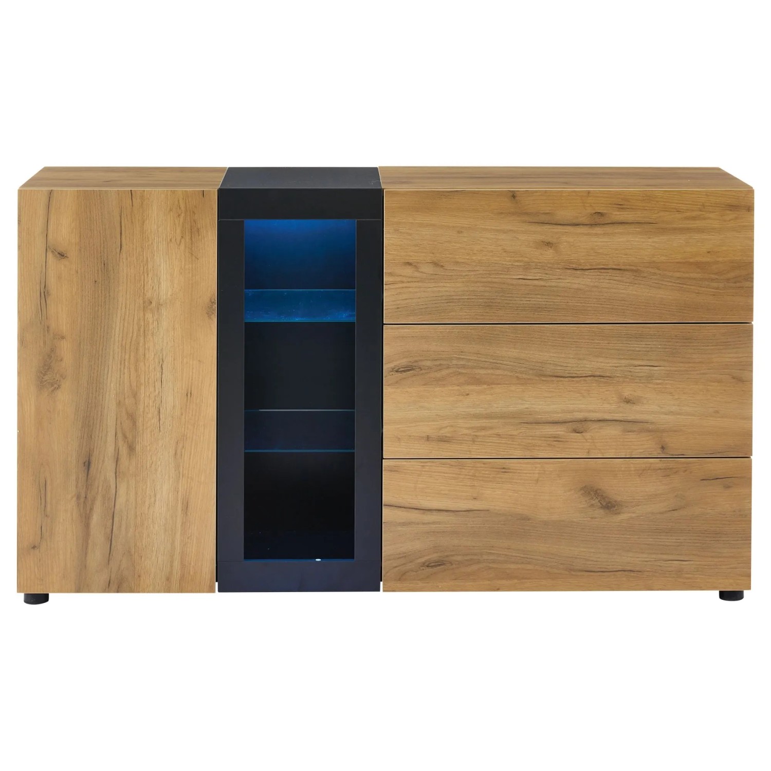 ModernLuxe Sideboard Modern mit 3 Schubladen 1 Tür 3 Fächern Spanplatte Natur