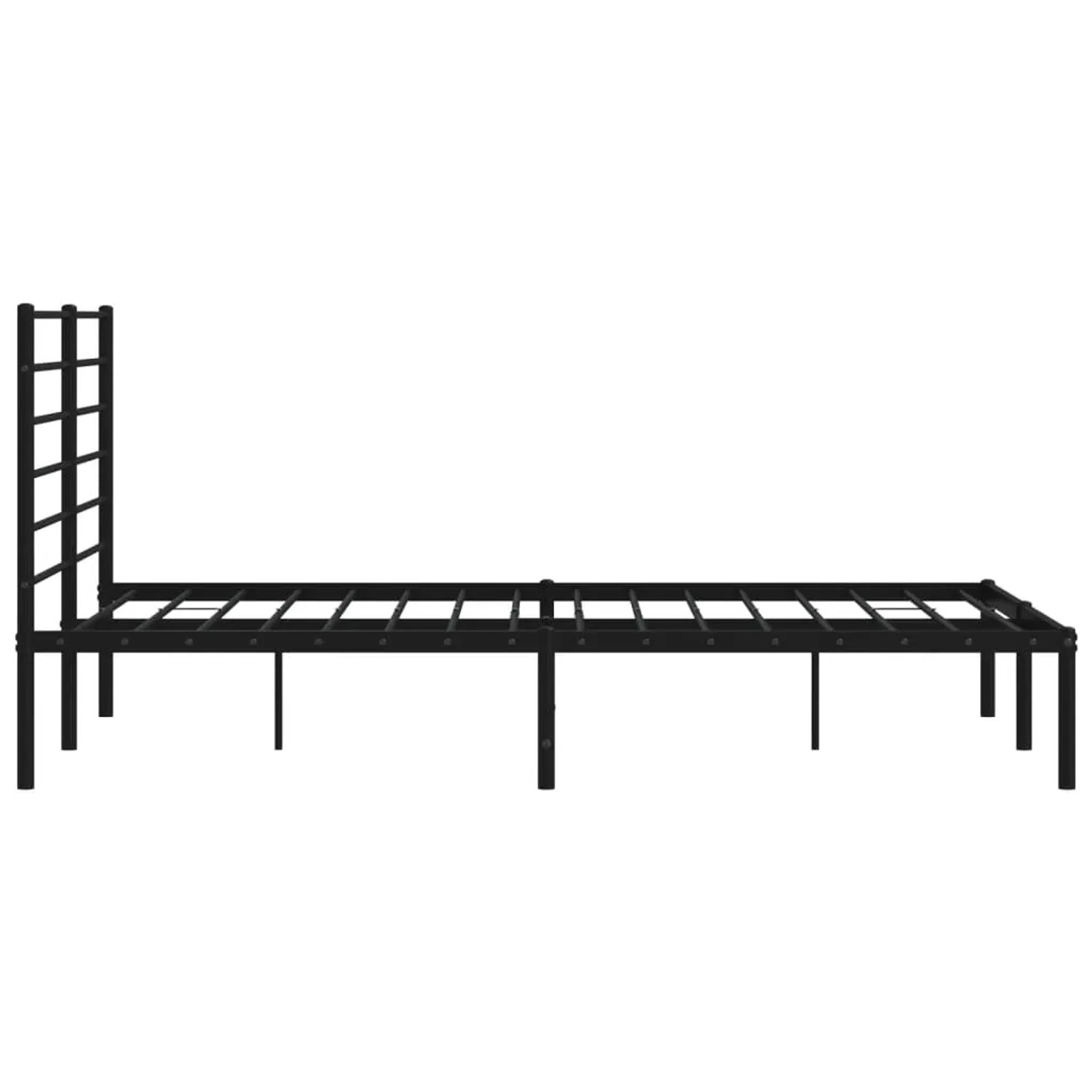 Schwarzes vidaXL Bettgestell (120x200 cm) aus Metall mit Lattenrost und Kopfteil.