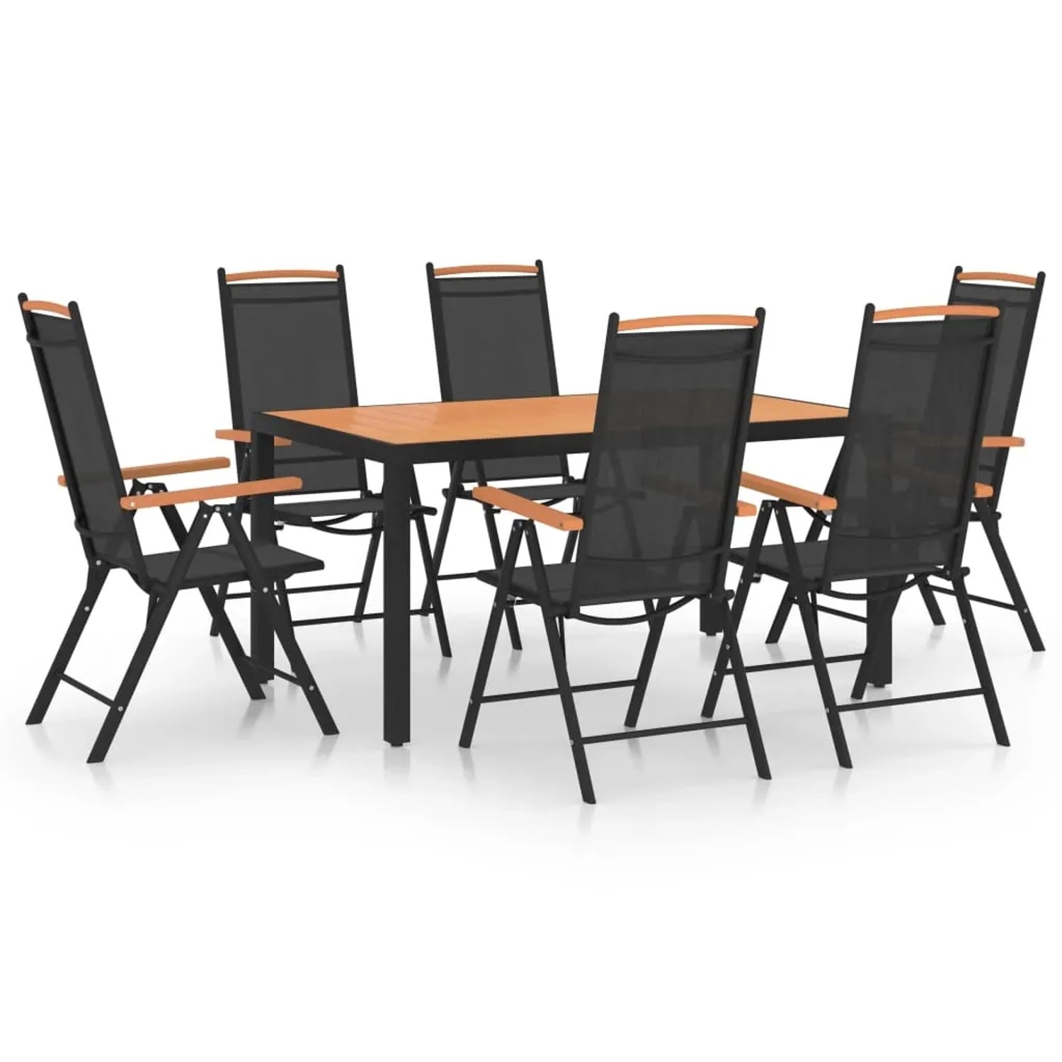 vidaXL 7-Tlg Garten-Essgruppe Aluminium Schwarz 3070629