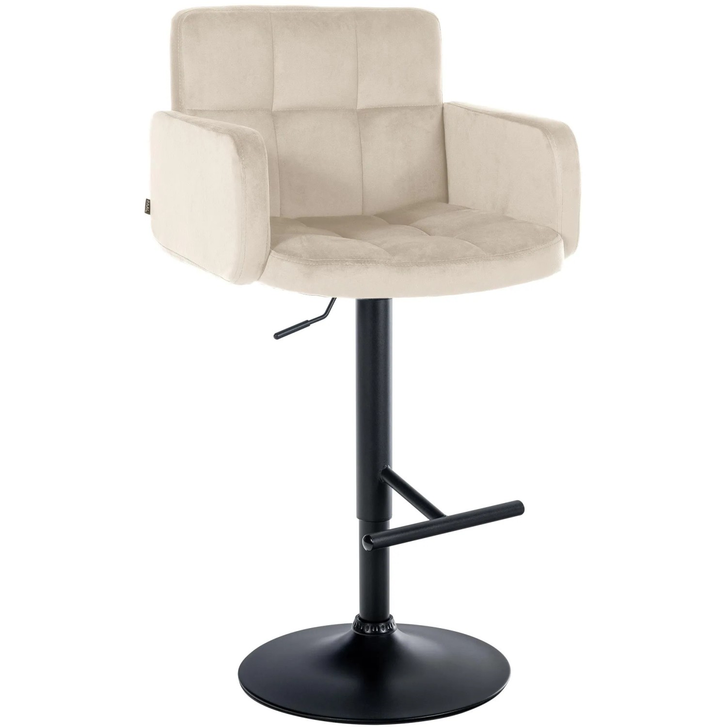 DELUKE Barhocker SUTUN Samt Creme 60x56x93cm Schwarz Barstuhl Mit Lehne Drehbar Tresenhocker Tresenstuhl