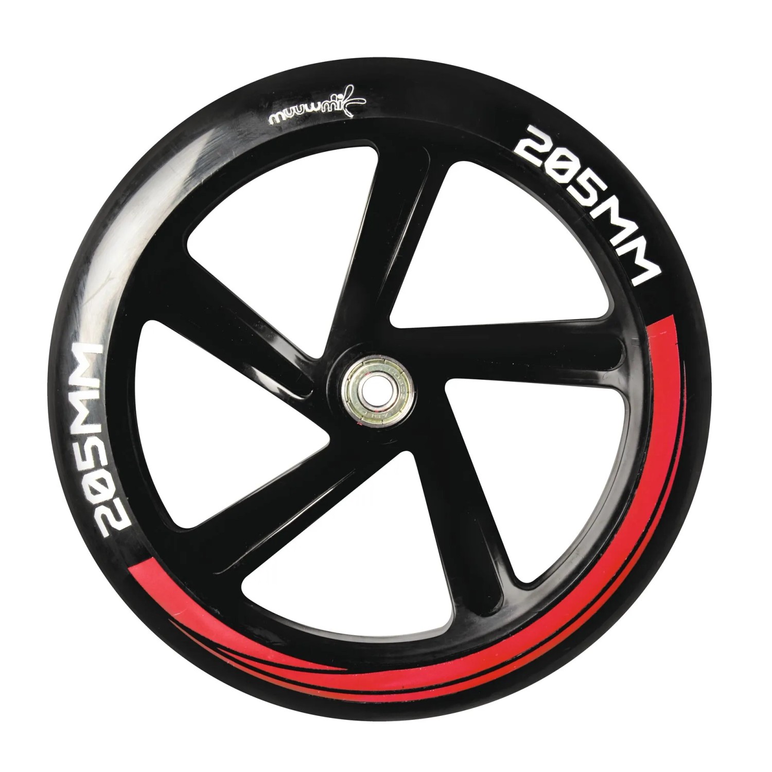 Schwarzes Muuwmi Scooter Rad, 205 mm, mit rotem Akzent für Tretroller.