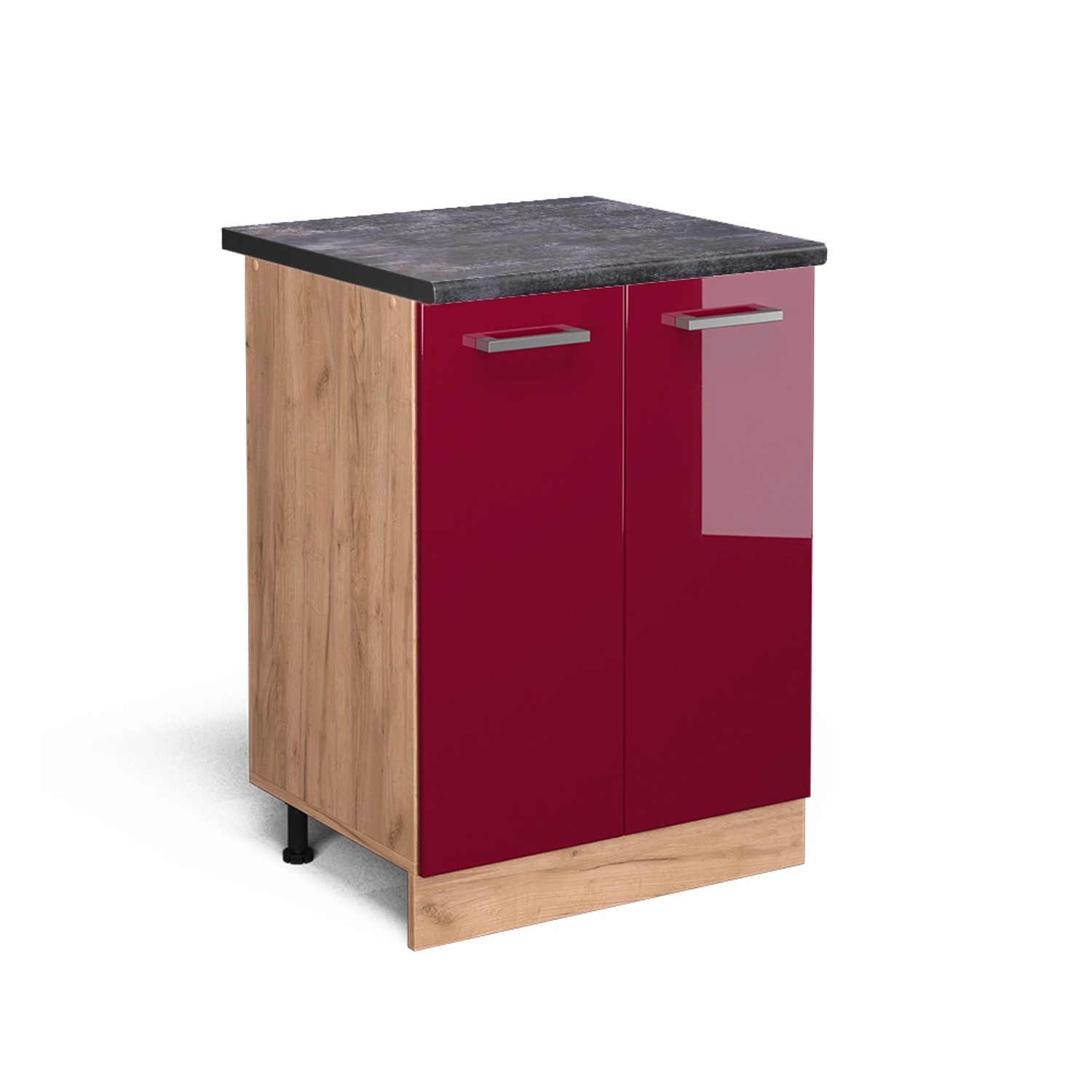 Vicco Küchenunterschrank R-Line Bordeaux Hochglanz/Goldkraft Eiche 60 cm AP Anthrazit