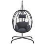 Anthrazitfarbener vidaXL Hängesessel Ei aus Polyrattan mit Stahlgestell und Kissen.