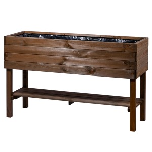 Dunkelbraunes Dobar Hochbeet aus Holz mit Ablage und Pflanzfolie, 117x40 cm.