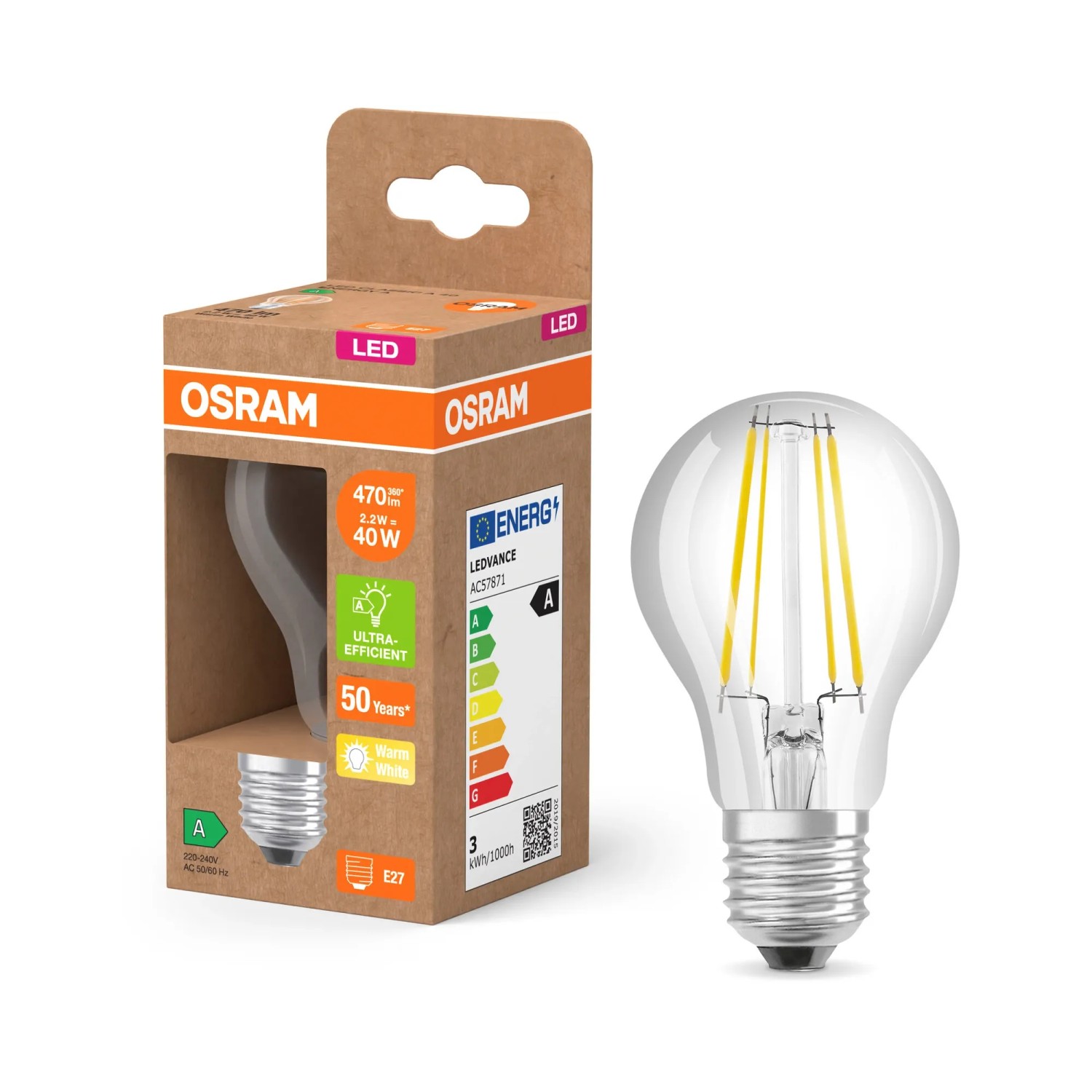 Osram LED-Lampe E27 Glühlampenform A40 EEK-A 2.2 W 2.700 K 10,5 cm x Ø 6 cm