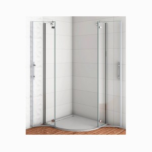 Viertelkreis Duschkabine 90x90cm aus 6mm ESG-Sicherheitsglas mit Nano-Beschichtung und verchromtem Aluminiumrahmen.