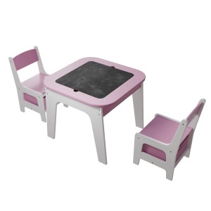 Juskys Kindersitzgruppe Milou Rosa mit Tisch, zwei Stühlen und Stauraum.